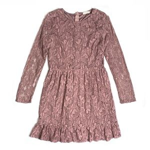 Crescent dusty rose pink lace long sleeve dress